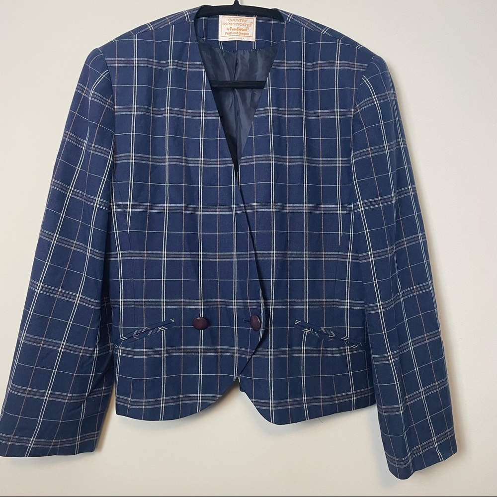 Vintage 80's Country Sophisticate by Pendleton Jacket, Navy Windowpane